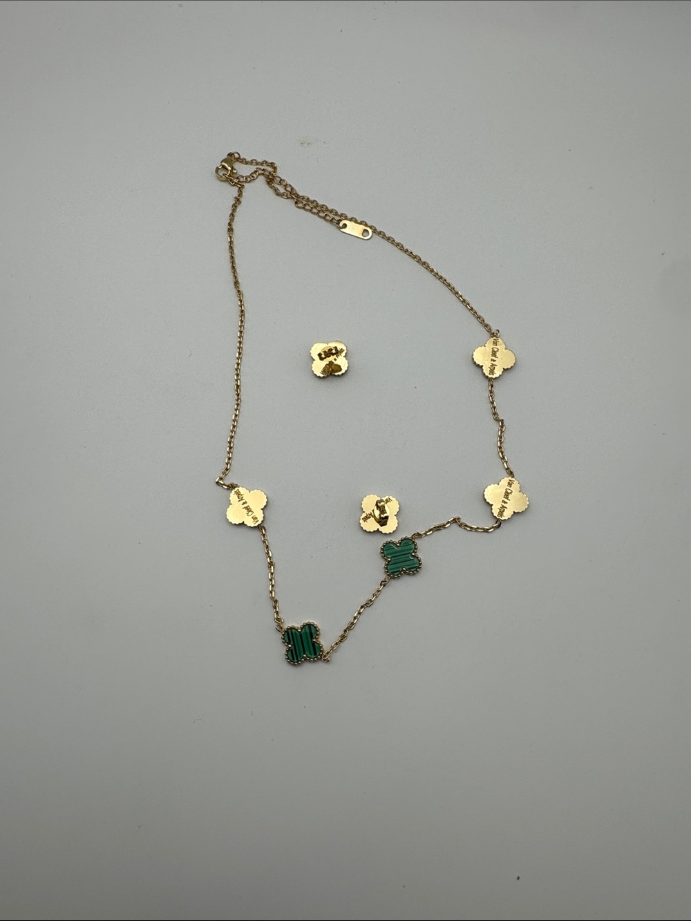 Gold-Tone Necklace with Green Clover Accents